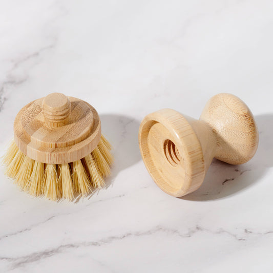 Bamboo Dish Scrubbing Brush with Replaceable Head: Softer(Sisal Bristle)